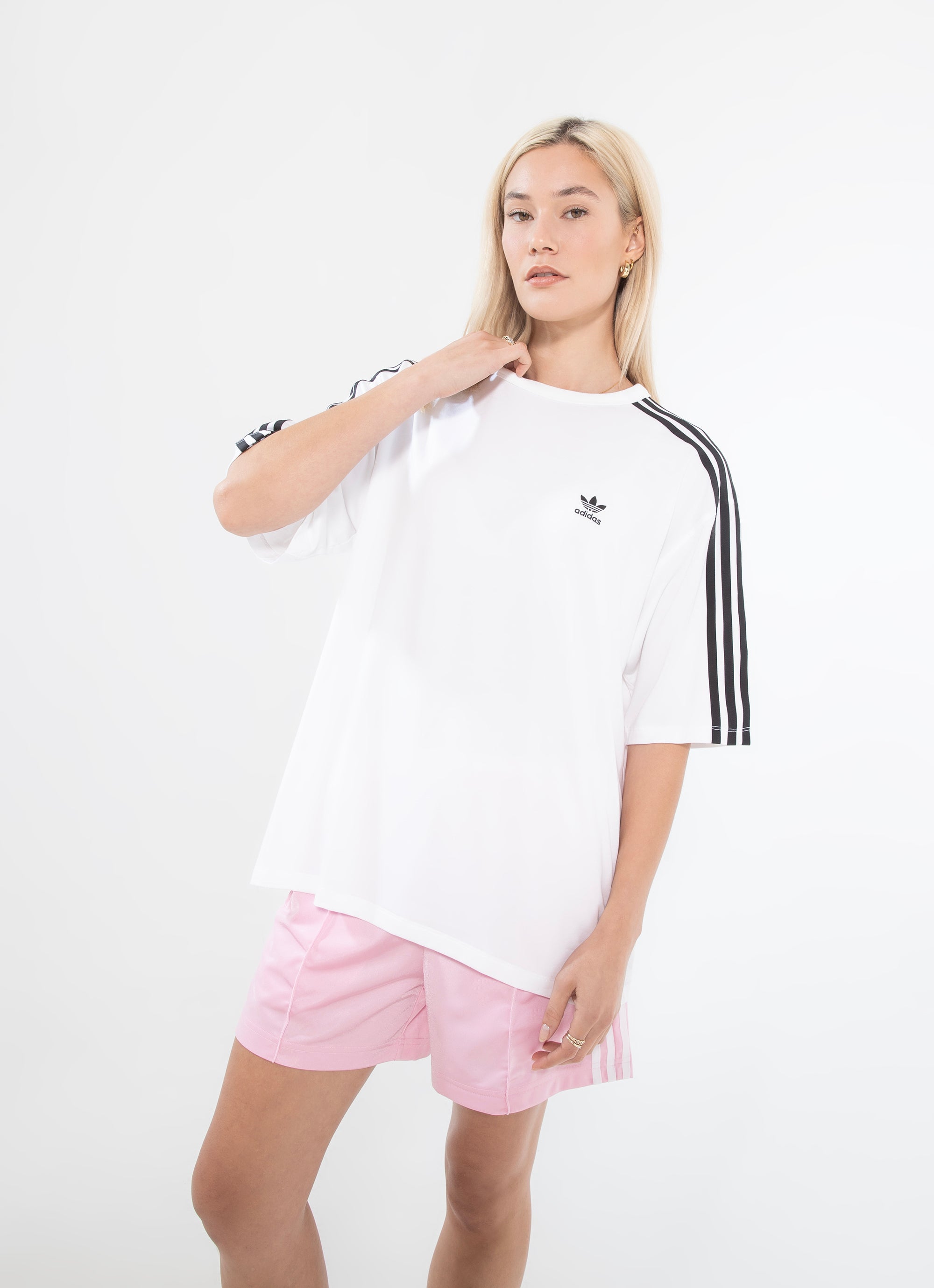 Adidas Originals 3 Stripes Oversize Tee Womens in White Red Rat