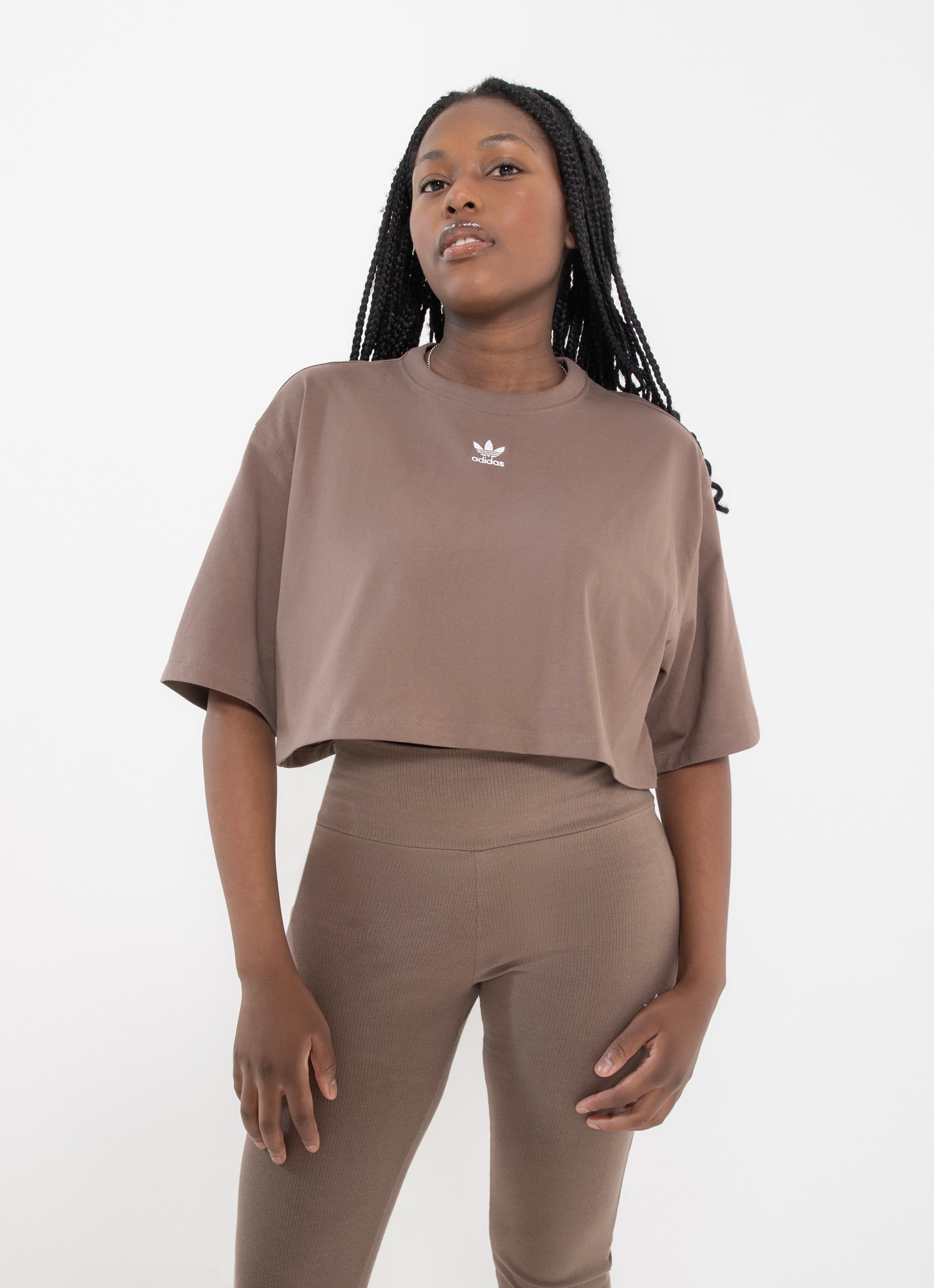 Adidas Originals Essentials Crop Top Womens in Brown Red Rat