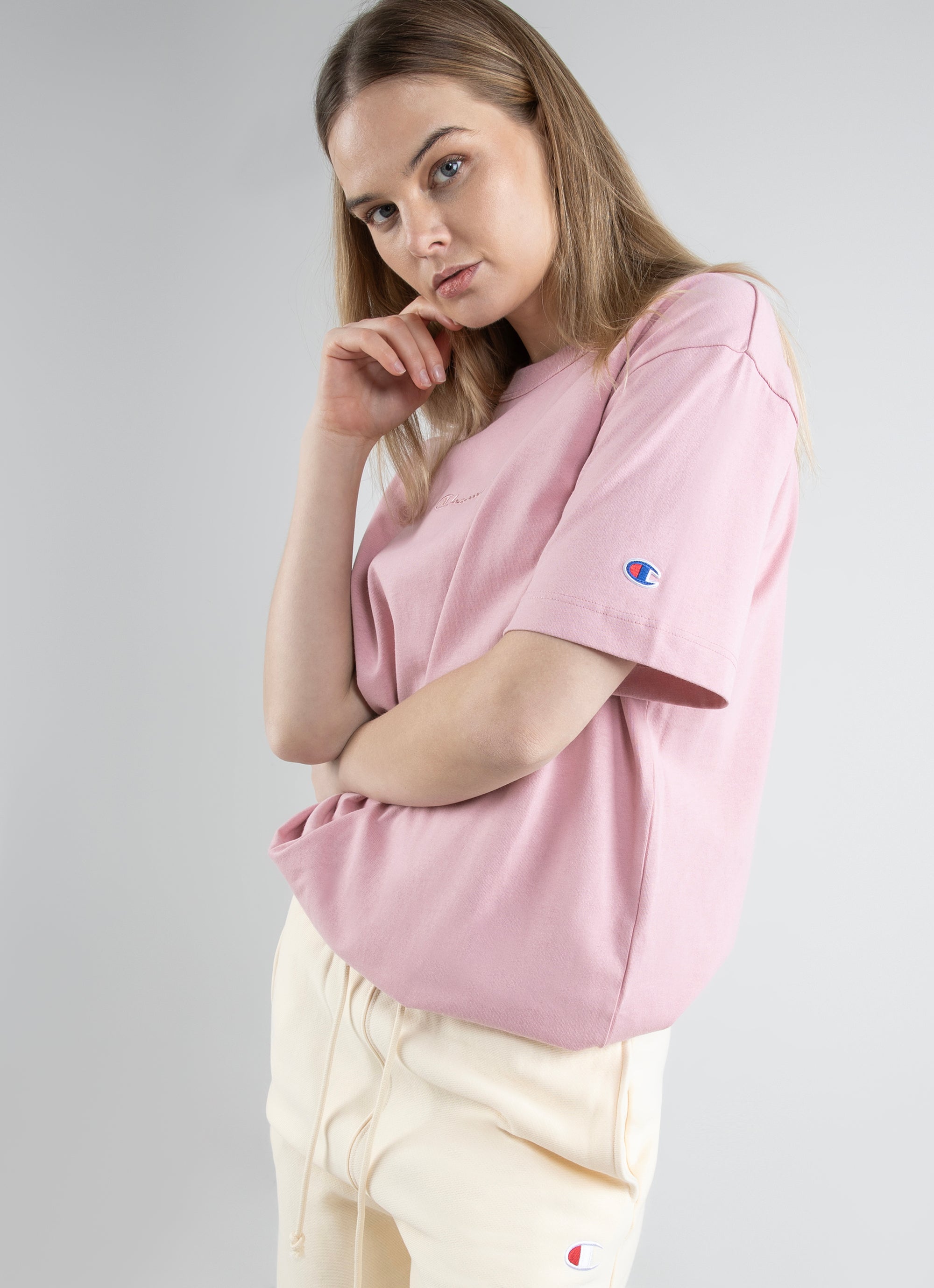 Pink champion outlet shirt womens