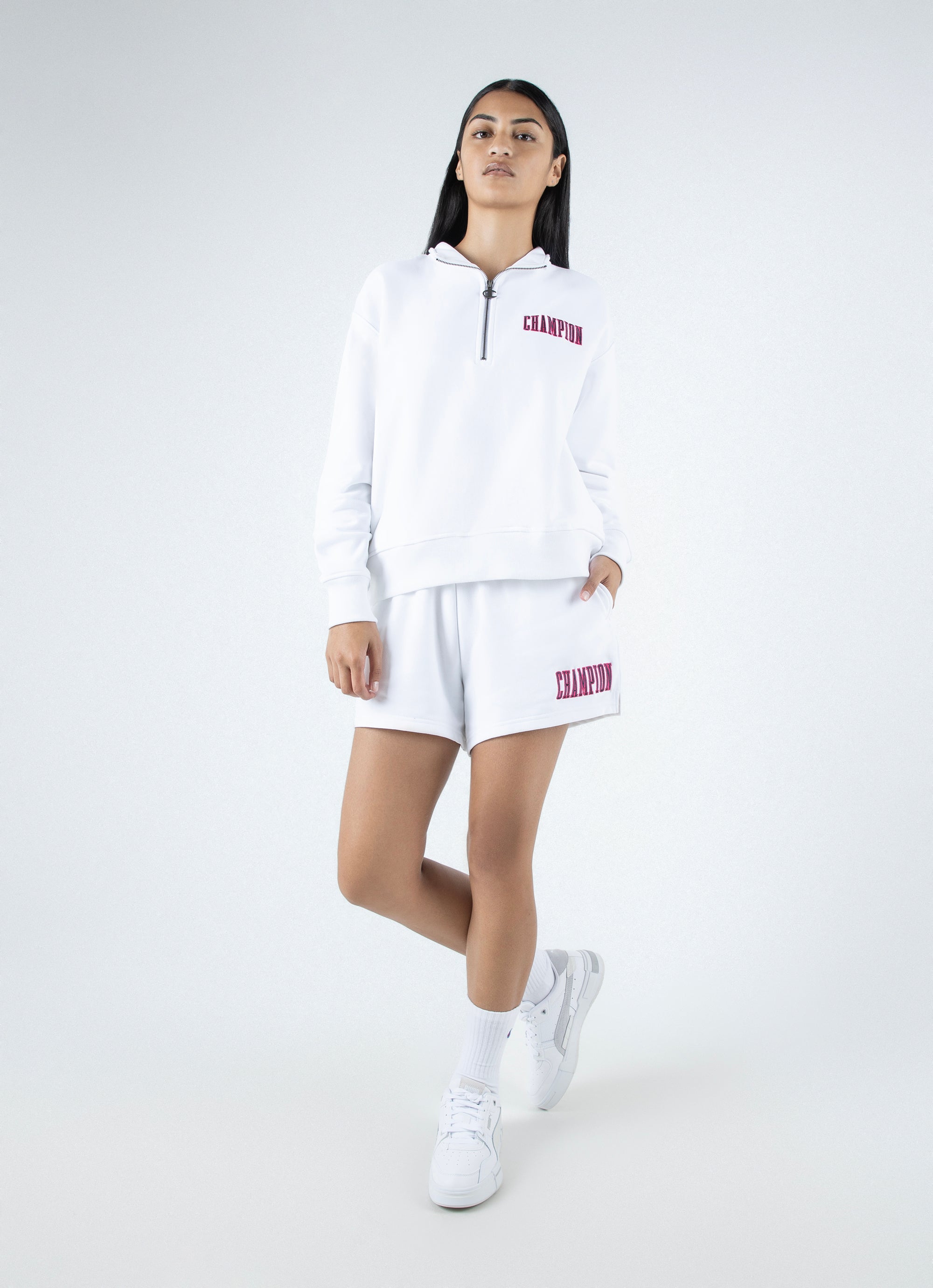 Champion Reverse Weave 90s Half Zip Crew - Womens in White | Red Rat