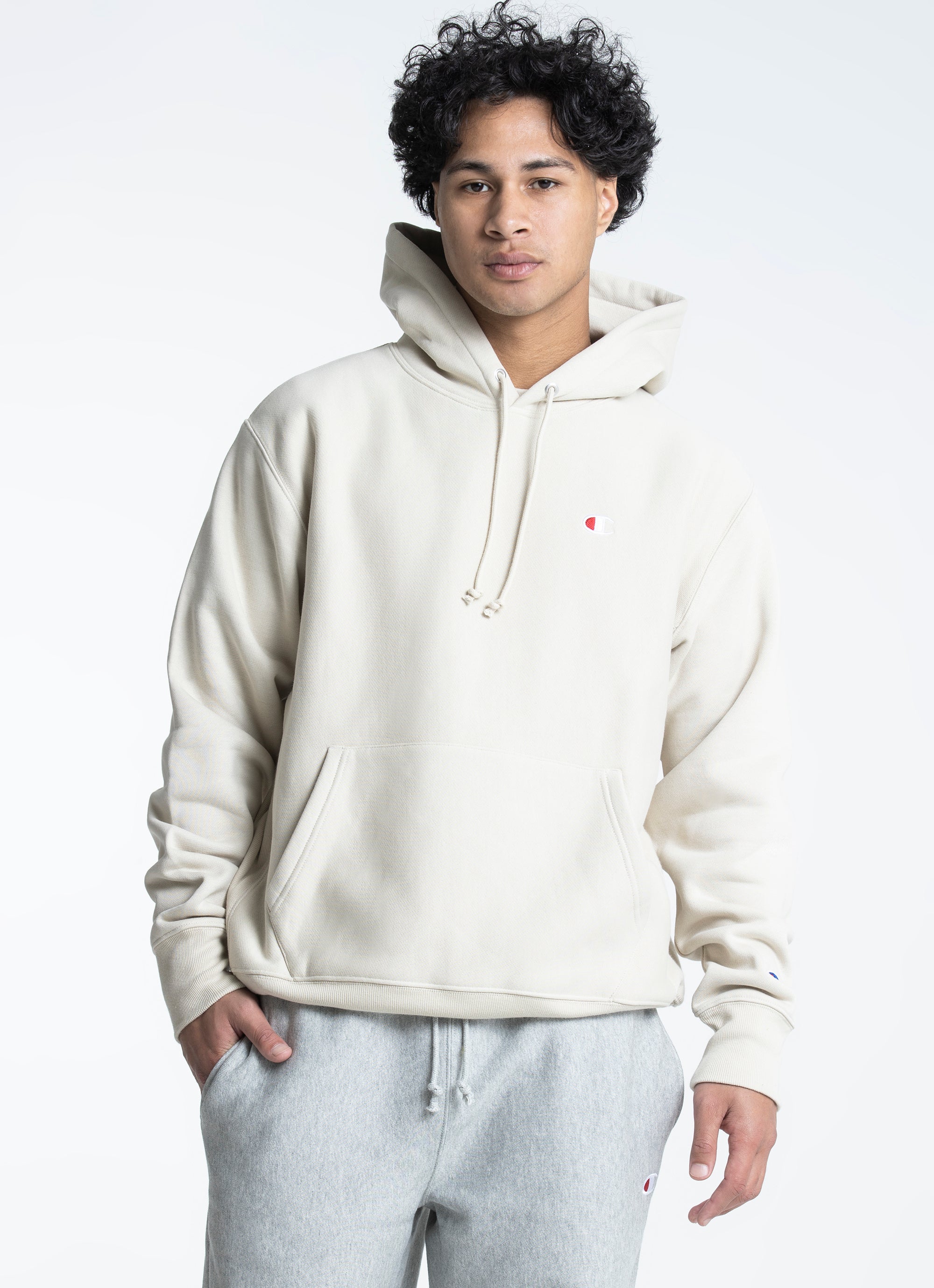 champion grey and red hoodie