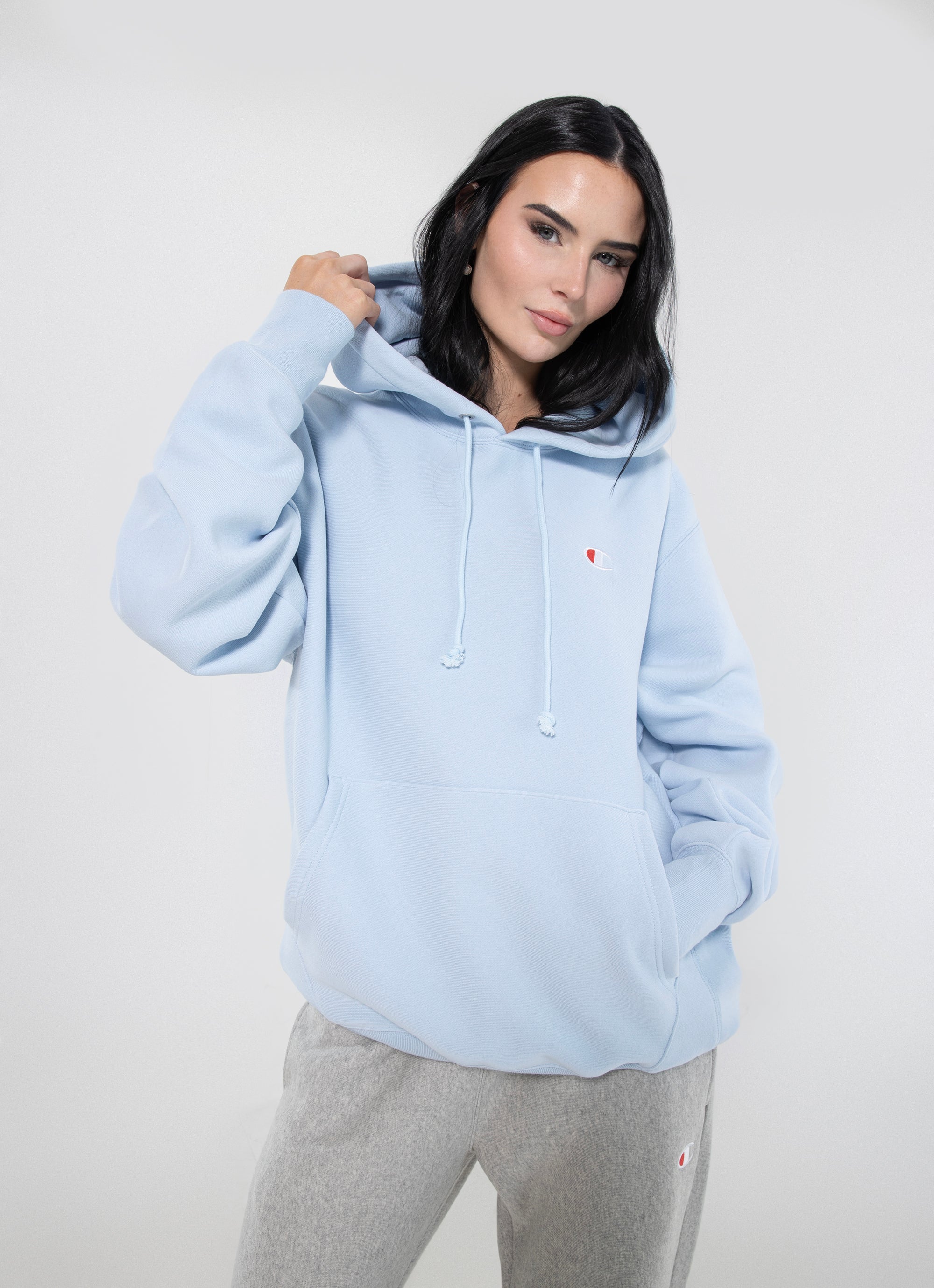 Champion reverse weave hoodie light blue deals