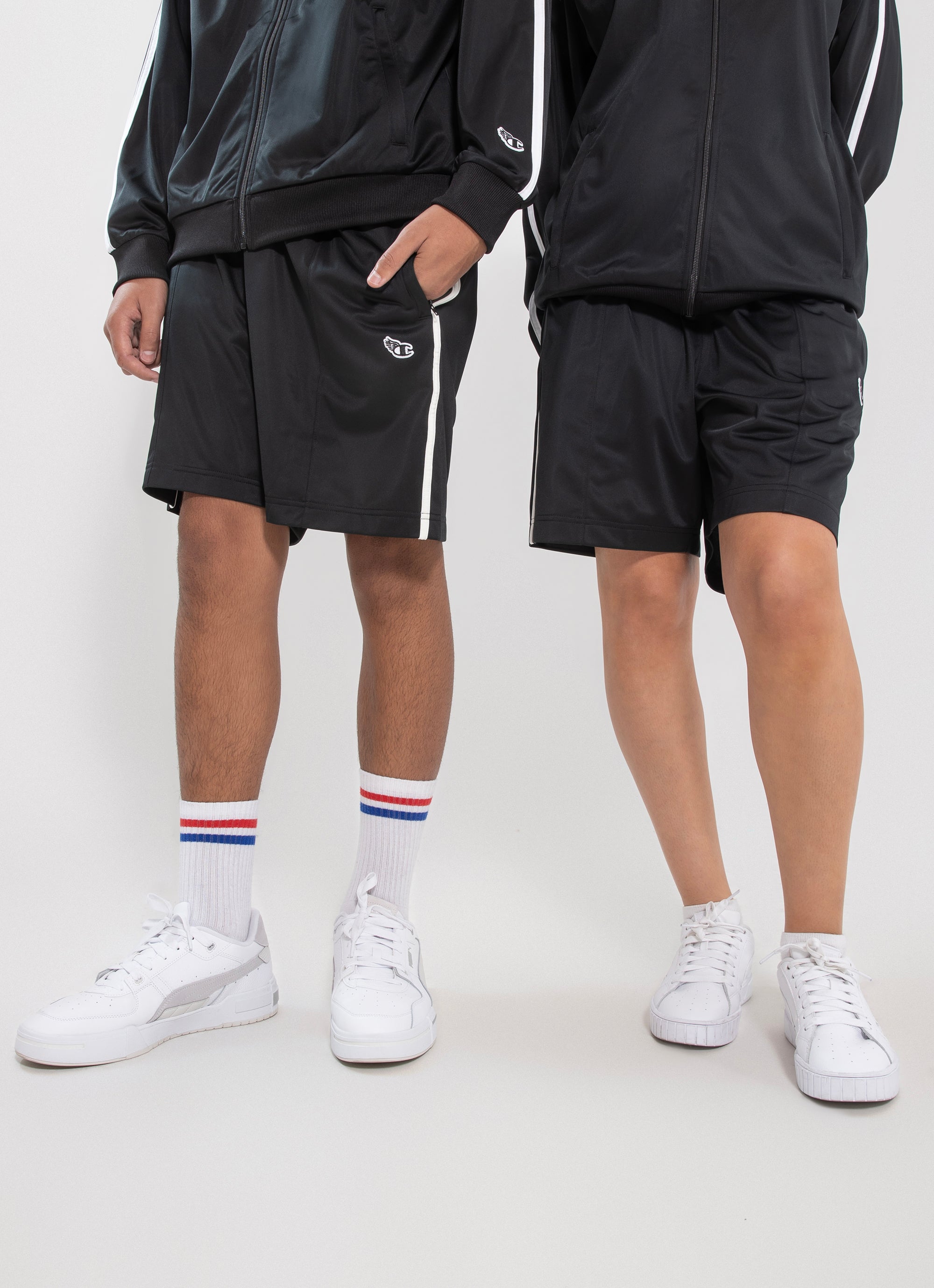 Champion Track Shorts in Black Red Rat