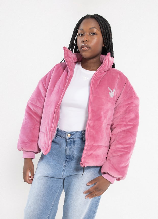 Image of Playboy Bunny O Velour Puffer Jacket