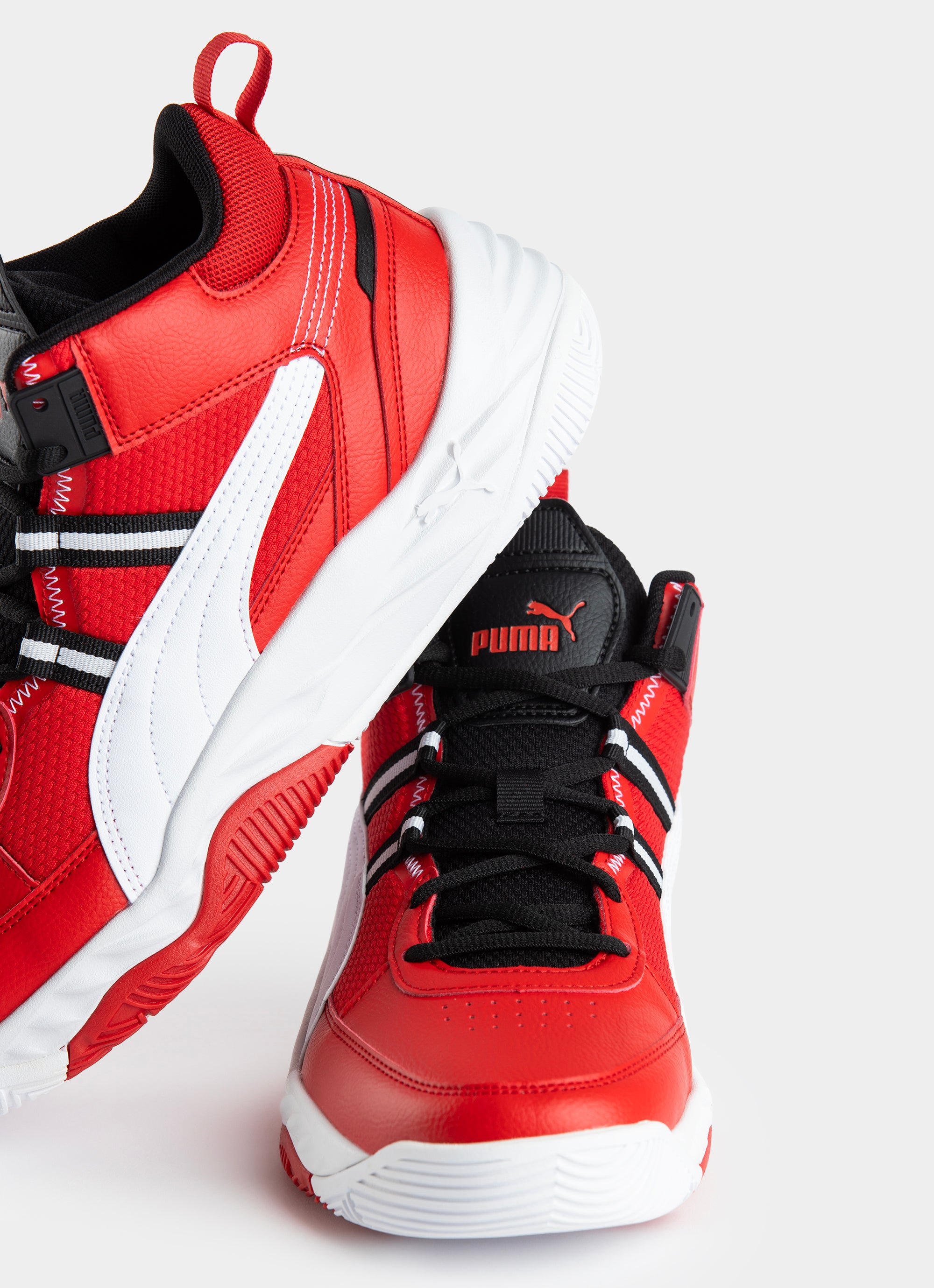 All red hotsell high top pumas