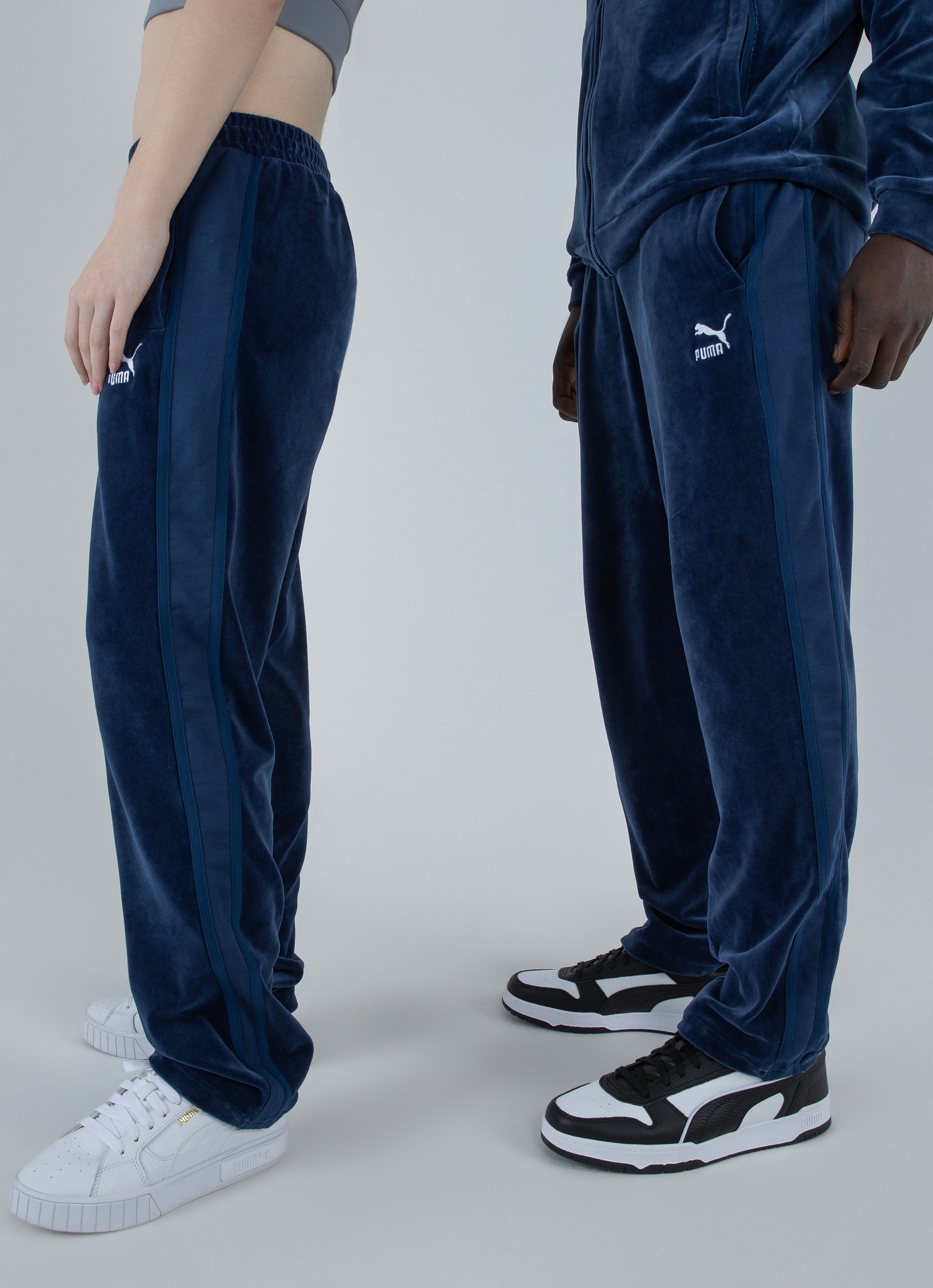 Puma T7 Velour Track Pants in Blue Red Rat