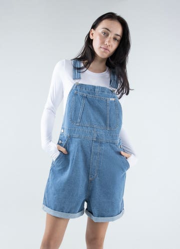 Riders 90s Dungaree Short - Womens in Blue